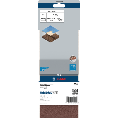 BOSCH Bande abrasive PRO X440, 100 x 610 mm, G150, 3 pièces
