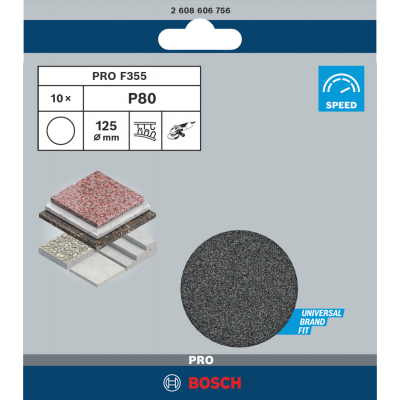 BOSCH Disque abrasif PRO F355, 125 mm, G80, 10 pièces