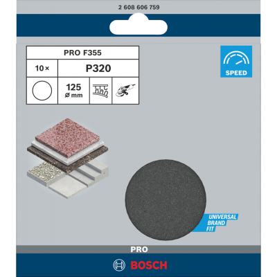 BOSCH Disque abrasif PRO F355, 125 mm, G320, 10 pièces