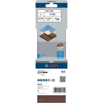 BOSCH Bande abrasive PRO X440, 75 x 533 mm, G120, 3 pièces