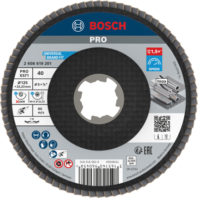 BOSCH Plateau à lamelles PRO X571, 125 mm, G40, X-Lock support en fibre