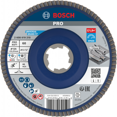 BOSCH Plateau à lamelles PRO X571, plat, 125 mm, G60, X-Lock
