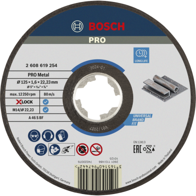 BOSCH Disque à tronçonner aggloméré PRO Metal, 125 x 1,6 x 22,23 mm, X-Lock
