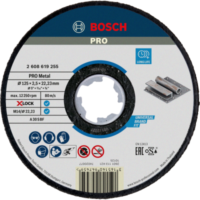 BOSCH Disque à tronçonner aggloméré PRO Metal, 125 x 2,5 x 22,23 mm, X-Lock, droit