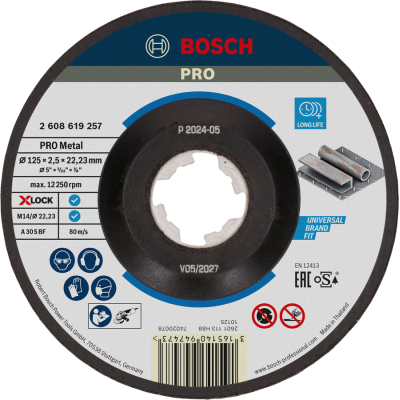 BOSCH Disque à tronçonner aggloméré PRO Metal, 125 x 2,5 x 22,23 mm, X-Lock, à moyeu déporté