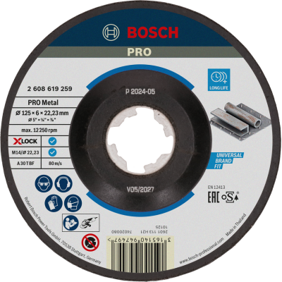 BOSCH Disque abrasif aggloméré PRO Metal, 125 x 6 x 22,23 mm, X-Lock