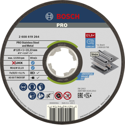 BOSCH Disque à tronçonner aggloméré PRO Stainless Steel and Metal, 125 x 1 x 22,23 mm, X-Lock, droit, oSa