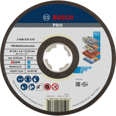 BOSCH Disque à tronçonner PRO Multi Material X-Lock, 125 x 1,6 x 22,23 mm
