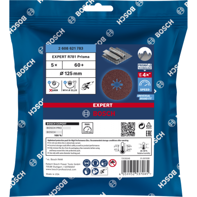 BOSCH Disque sur fibre EXPERT R781 Prisma Ceramic X-LOCK 125 mm, 22,23 mm, G 60, 5 pièces