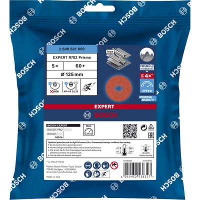 BOSCH Disque sur fibre EXPERT R782 Prisma Ceramic X-LOCK 125 mm, 22,23 mm, G 60, 5 pièces