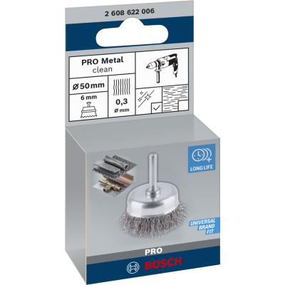 BOSCH Brosse boisseau PRO Metal clean, emmanchement droit, 50 x 0,3 mm