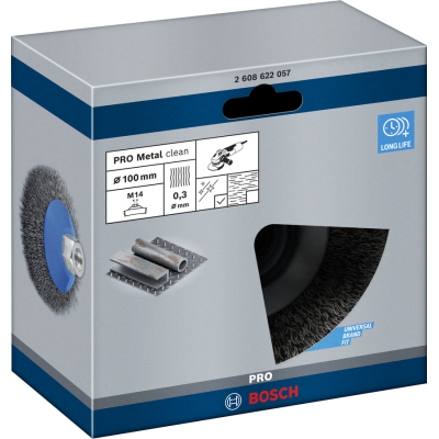 BOSCH Brosse conique PRO Metal clean, 100 x 0,3 mm, à filetage
