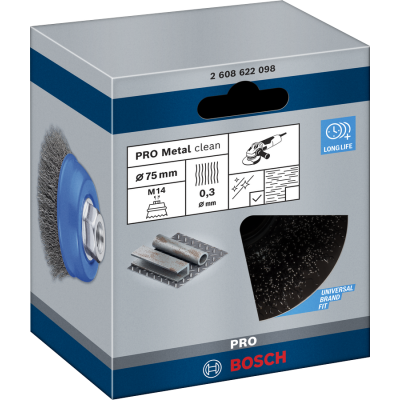 BOSCH Brosse boisseau PRO Metal clean, 75 x 0,3 mm, à filetage