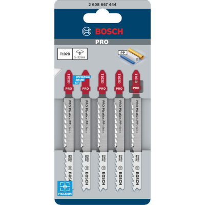 BOSCH Lame de scie sauteuse PRO Plastics PP clean T102D, 100 mm, 5 pièces