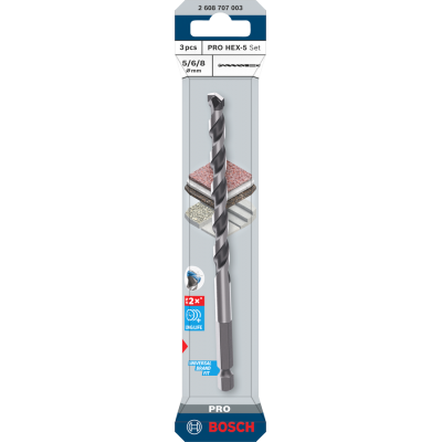 BOSCH Coffret de forets PRO HEX-5, 5x100, 6x100, 8x150 mm, 3 pièces