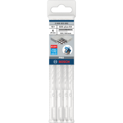 BOSCH Foret béton PRO SDS plus-5X, 6 x 100 x 160 mm, 10 pièces