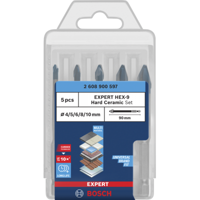 BOSCH Coffret de forets EXPERT HEX-9 Hard Ceramic, 4 x 90, 5 x 90, 6 x 90, 8 x 90, 10 x 90 mm, 5 pièces