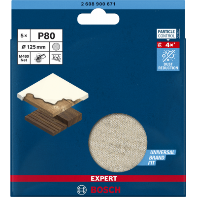 BOSCH Abrasif réticulé EXPERT M480 pour ponceuses excentriques 125 mm, G 80 5 pces