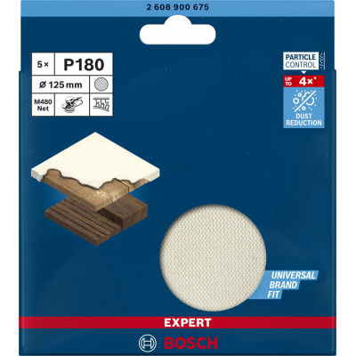 BOSCH Abrasif réticulé EXPERT M480 pour ponceuses excentriques 125 mm, G 180 5 pces