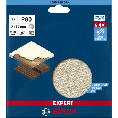 BOSCH Abrasif réticulé EXPERT M480 pour ponceuses excentriques 150 mm, G 80 5 pces