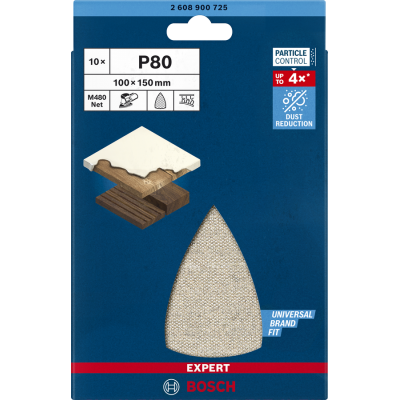 BOSCH Abrasif réticulé EXPERT M480 pour ponceuses Multi 100 x 150 mm, G 80, 10 pièces