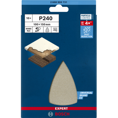 BOSCH Abrasif réticulé EXPERT M480 pour ponceuses Multi 100 x 150 mm, G 240, 10 pièces