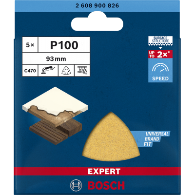 BOSCH Feuille abrasive EXPERT C470 pour ponceuses Delta 93 mm, G 100 5 pces