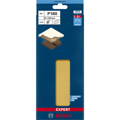 BOSCH Feuille abrasive EXPERT C470 à 8 trous pour ponceuses excentriques 93 x 230 mm, G 180, 10 pièces