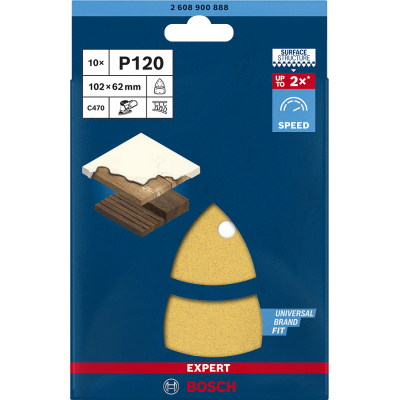BOSCH Feuille abrasive EXPERT C470 à 11 trous pour ponceuses Multi 102 x 62 mm, 93 mm, G 120, 10 pièces