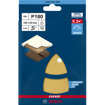 BOSCH Feuille abrasive EXPERT C470 à 11 trous pour ponceuses Multi 102 x 62 mm, 93 mm, G 180, 10 pièces