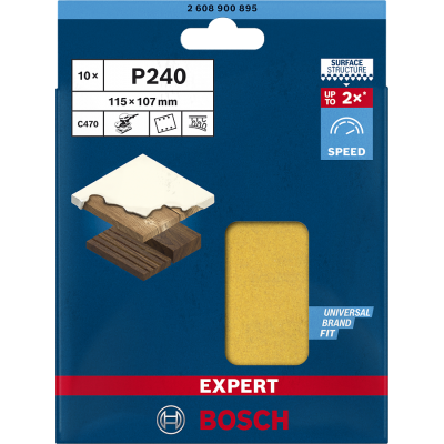 BOSCH Feuille abrasive EXPERT C470 à 6 trous pour ponceuses excentriques 115 x 107 mm, G 240, 10 pièces