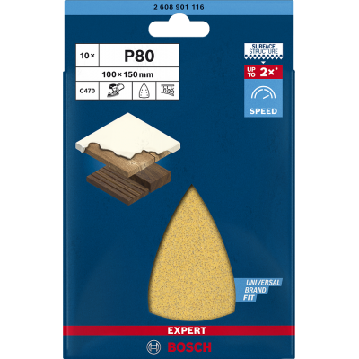 BOSCH Feuille abrasive EXPERT C470 à 7 trous pour ponceuses Multi 100 x 150 mm, G 80, 10 pièces