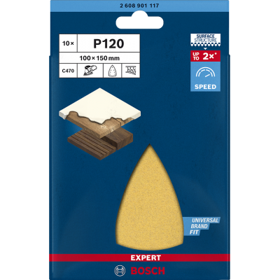 BOSCH Feuille abrasive EXPERT C470 à 7 trous pour ponceuses Multi 100 x 150 mm, G 120, 10 pièces