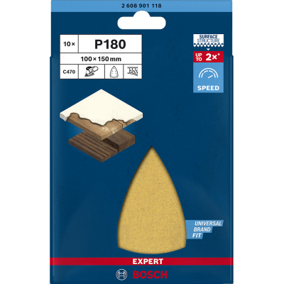 BOSCH Feuille abrasive EXPERT C470 à 7 trous pour ponceuses Multi 100 x 150 mm, G 180, 10 pièces