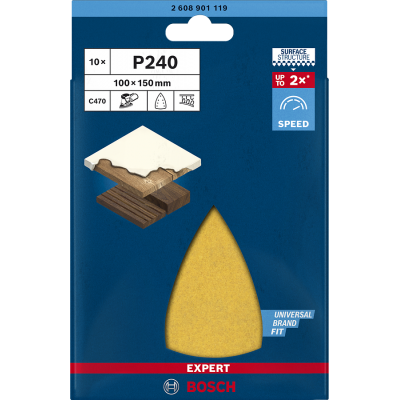 BOSCH Feuille abrasive EXPERT C470 à 7 trous pour ponceuses Multi 100 x 150 mm, G 240, 10 pièces