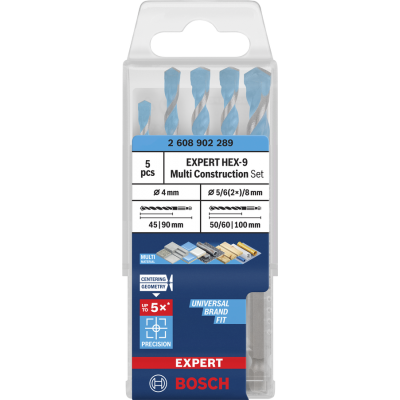 BOSCH Coffret de forets EXPERT HEX-9 Multi Construction, 5 pièces