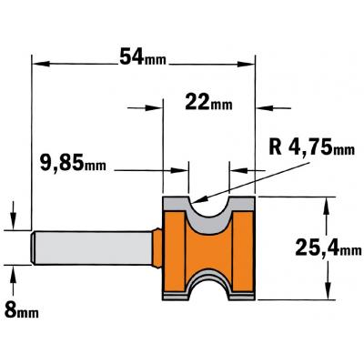FREES HM S=8MM R=4.75 D=25.4 I=22 L=54
