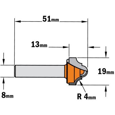 PROFIELFREES HW S=8MM R=4 D=19 I=13 L=51
