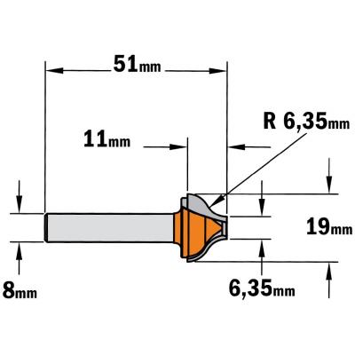 PROFIELFREES HW S=8MM R=6.5 D=19 D=6.35