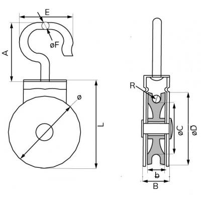 KATROL MET DRAAIBARE HAAK INOX 25MM